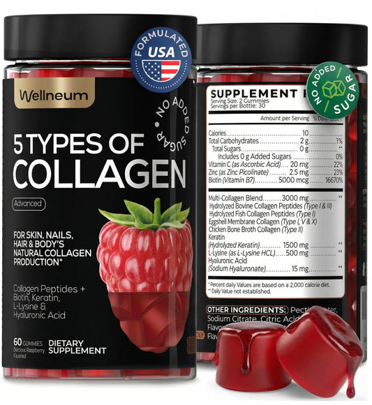 Collagen Peptides Gummies Sugar Free Multi Collagen Blend for Hair Skin & Nails Support